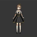 Anime Character Girl in Black Dress with Yellow Accents Crown Pigtails and White Stockings