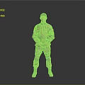 Man in Military Camouflage Uniform with Cap Knee Pads Boots Standing Against Gray Background