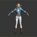 Woman With Elf Ears In Blue Outfit White Pants And Brown Boots