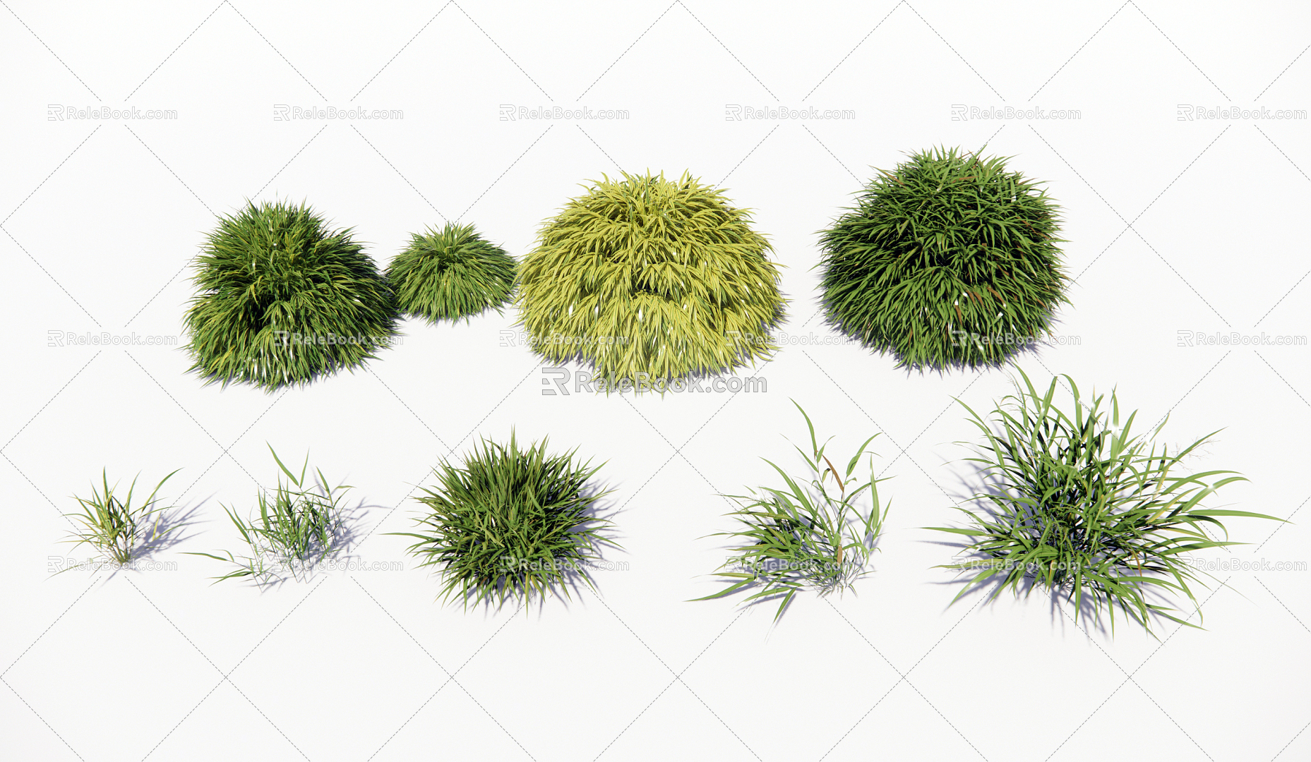 Modern shrub grass golden know grass model