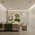 Soft Modern Aesthetic Beauty Salon Treatment Room With Cozy Spa Bed And Fresh Green Decoration