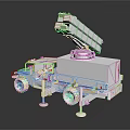 Military Truck With Multiple Rocket Launcher System And Support Stand 3d model