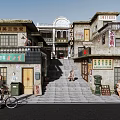 Vintage Street Scene With Old Style Buildings Chinese Signs And People Activities