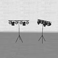 Black Tripod Stands With Multiple Downlights And Spotlights For Stage Lighting Setup 3d model