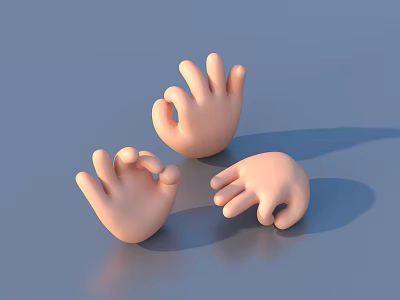 Three Pink Cartoon Palm Models Decorative Household Items with Smooth Surface and Curved Fingers 3d model
