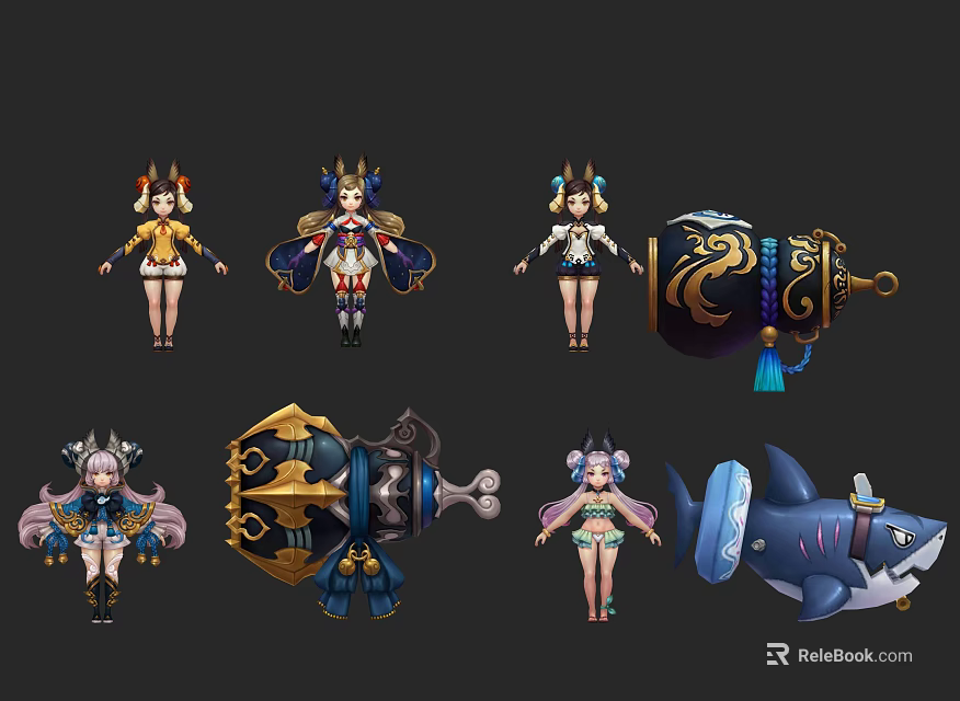 Multiple Game and Movie Characters With Elaborate Costumes Unique Accessories and Props 3d model 