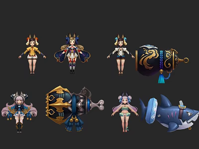 Multiple Game and Movie Characters With Elaborate Costumes Unique Accessories and Props 3d model