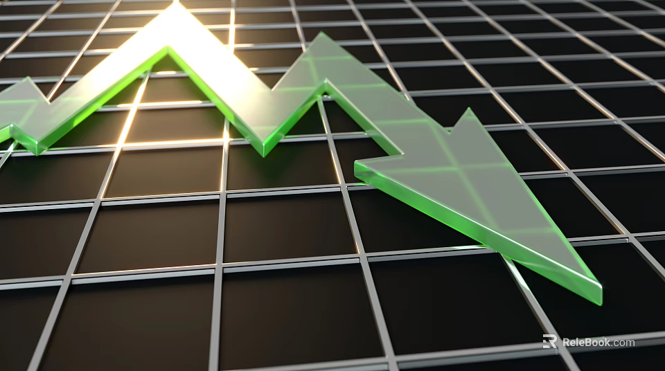 Business Equipment Market Trend Analysis With Green Arrows On Grid Background 3d model 