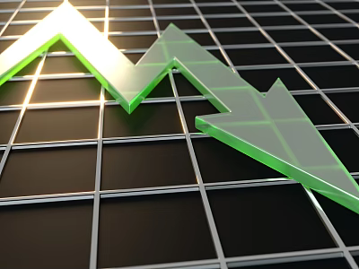Business Equipment Market Trend Analysis With Green Arrows On Grid Background 3d model