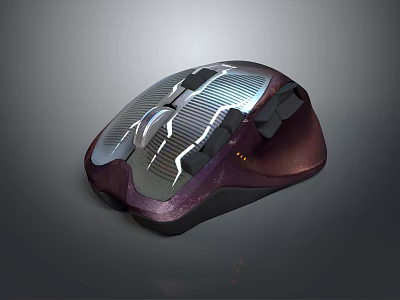 Sleek Modern Wireless Mouse With Ergonomic Design And Metallic Purple Silver Finish 3d model