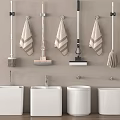 Bathroom Accessories Wall Mounted Mops Brushes Towels And White Storage Bins