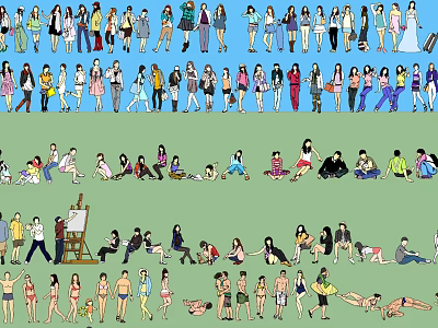 Diverse Group Of People In Various Poses Standing Sitting And Lying 3d model