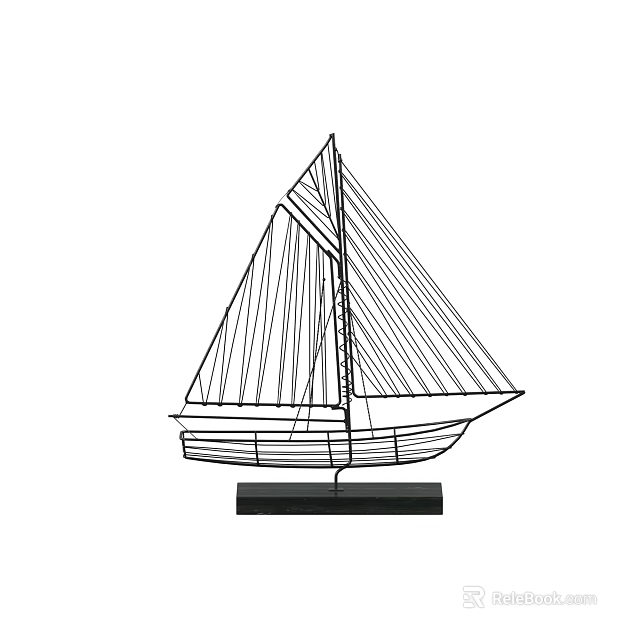 Sailboat Decorative Ornament Set With Line Art Design And Sturdy Base For Home Decor 3d model 