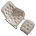 Modern Padded Lounge Chair With Velvet Fabric And Matching Ottoman Metal Frame
