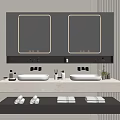 Sleek Modern Bathroom Vanity With Double Sinks Backlit Mirrors Towels And Toiletries