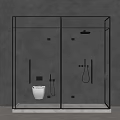 Modern Steam Shower Interior With Glass Enclosure Gray Wall And Dual Showerheads