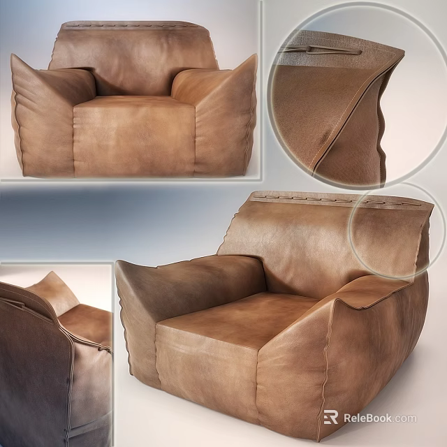 Brown Leather Single Sofa With Comfortable Armrests And Fine Stitching Details 3d model