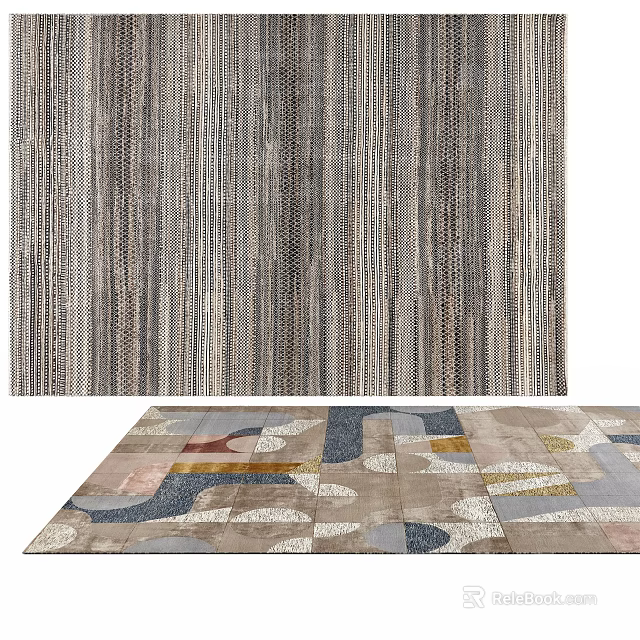 Stylish Square Rug With Colorful Geometric Patterns For Modern Home Decor 3d model