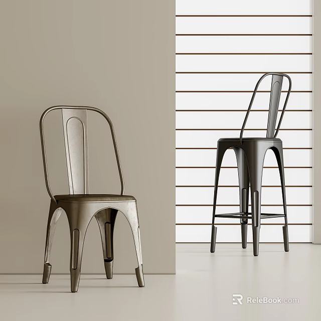 Sleek Modern Metal Single Chair And High Stool With Contemporary Design For Interior 3d model 