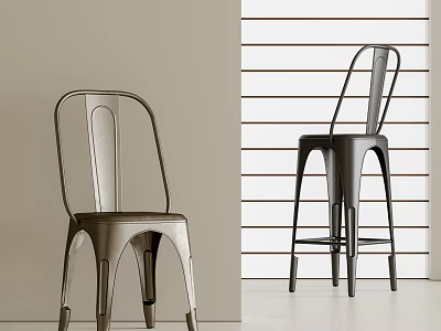 Sleek Modern Metal Single Chair And High Stool With Contemporary Design For Interior 3d model
