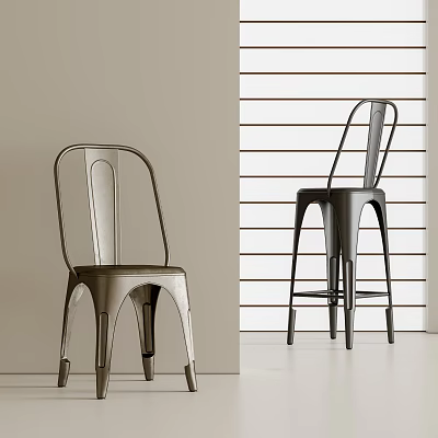 Sleek Modern Metal Single Chair And High Stool With Contemporary Design For Interior 3d model
