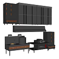 Modern Kitchen With Dark Cabinets Gold Accents Range Hood And Built In Appliances