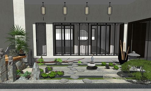 New Chinese style landscape sketch dry landscape courtyard landscape courtyard garden landscape sketch 3d model