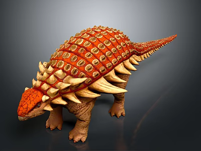 Realistic Ankylosaurus Dinosaur 3D Model With Orange Armor Spikes And Texture 3d model