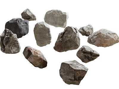 Natural Stones And Wooden Pieces With Various Shapes For Decorative Construction Projects 3d model