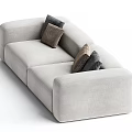 Modern Double Sofa With Light Upholstered Fabric Curved Arms And Plush Pillows