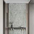 Modern Luxury Console Table With Green Marble Feature Wall And Elegant Home Decor Pieces