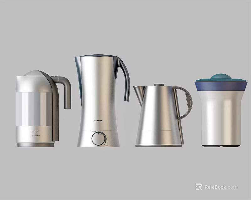Modern Stainless Steel Daily Electrical Appliances Including Kettle Thermos Blender And Coffee Maker 3d model 