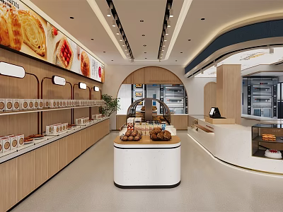 Modern Dessert Shop Interior With Display Shelves And Fresh Pastries Counter 3d model