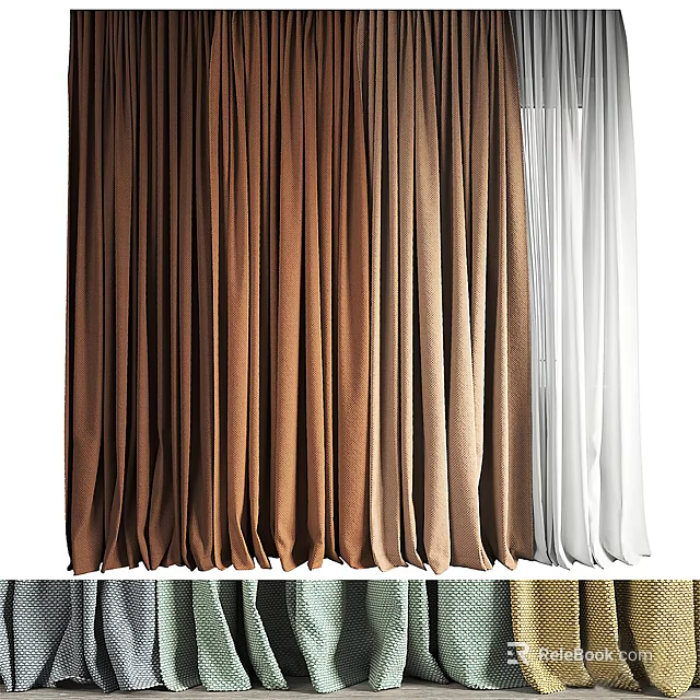 Brown And White Curtains With Multiple Colored Varieties For Home Decor 3d model 