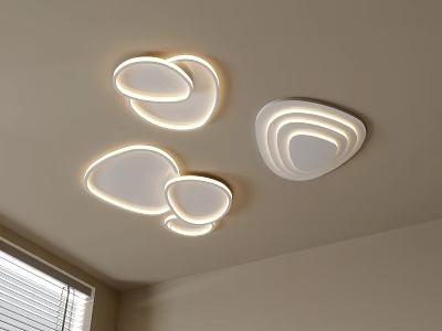 Modern Geometric Design Ceiling Lights With LED Glowing Edges In Interior Room 3d model