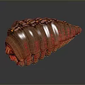 3D Rendered Biomorphic Form With Brown Red Texture And Segmented Structure On Dark Background