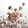 Elegant Dinnerware Set With Pink Roses Candles And Table Decorations