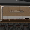 Modern Milk Tea Shop Interior With Marble Counter Hanging Menu Boards And Wooden Tables