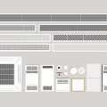 Air Conditioner Vents Featuring Various Grille Designs And Different Panel Styles