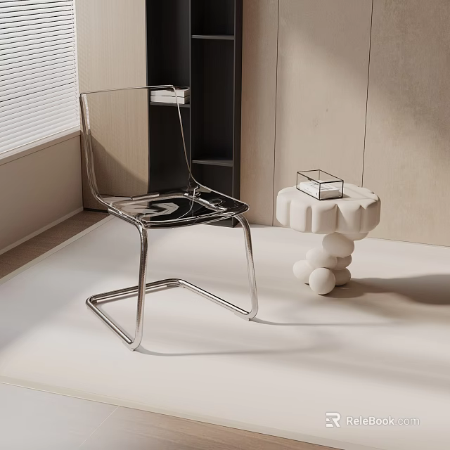 Transparent Leisure Chair with Metal Frame and Modern Design in Minimalist Interior 3d model 