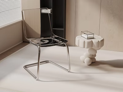 Transparent Leisure Chair with Metal Frame and Modern Design in Minimalist Interior 3d model
