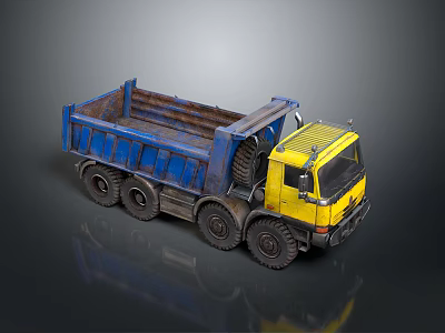 Yellow Cab Blue Bed Heavy Duty Dump Truck With Large Wheels For Construction 3d model