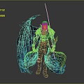 Game Movie Character With White Hair Black Red Outfit Large Blue Black Wings Holding Long Sword Fantasy Style
