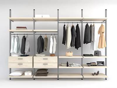 Organized Wardrobe With Hanging Clothes Different Styles Jackets Shirts Dresses Drawers Shelves Bags Shoes 3d model