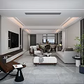Modern Living Dining Room Interior With Beige Sofa Brown Armchair And City View Window