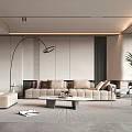 Modern Minimalist Living Room With Beige Sofa Green Plant And Coffee Table