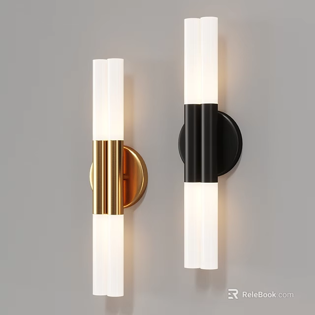 Modern Gold and Black Wall Lamps with White Tubes Wall Mounted Design 3d model 