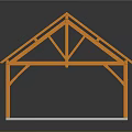 Orange Wooden Roof Truss Structure with Supporting Columns on White Platform Display Model