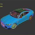 Blue Sports Car With Black Roof Sporty Design Sleek Body Red Brake Calipers Reflective Surface