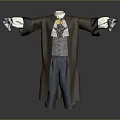 Vintage Historical Costume With Brown Coat Gray Vest White Shirt Yellow Bow Tie Blue Trousers